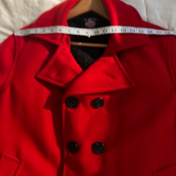 VTG Womens Johnson Woolen Mills WOOL Red Peacoat Jacket Sz L Blk Quilted Lining - Picture 10 of 13